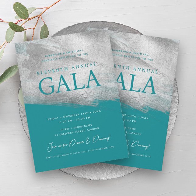 Elegant GALA Company Silver Brush Turquoise  Invitation (Elegant GALA Company Silver Brush Turquoise Invitation)