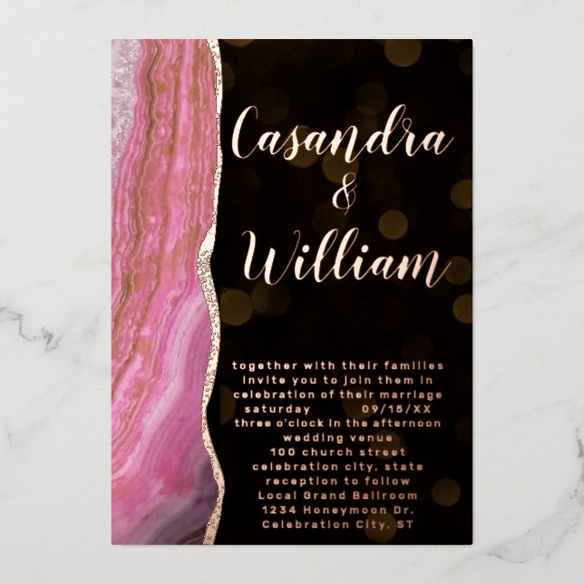 Elegant Galaxy Agate Geode Pink & Gold Wedding   (Front)