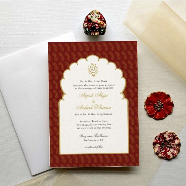 Elegant Ganesh Red & Gold Indian wedding  Invitation (Creator Uploaded)