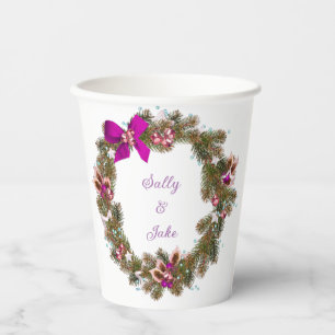 Elegant Garden Affair Purple Winter Wreath Paper Cups