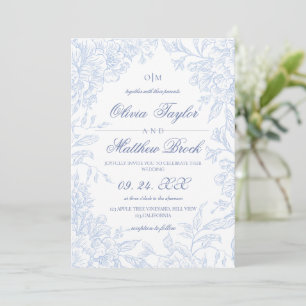 Elegant Garden Dusty Blue Flowers Wedding  Invitation