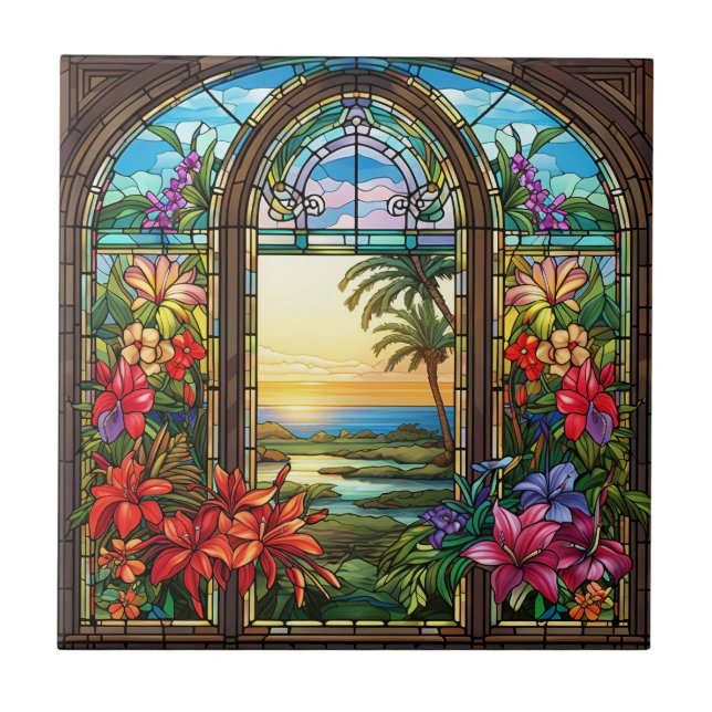 elegant garden faux stained glass  tile (Front)