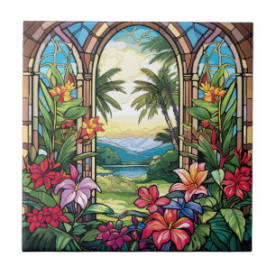elegant garden faux stained glass  tile
