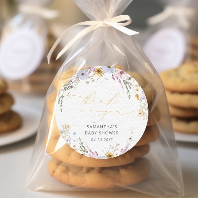 Elegant Garden Floral Baby Shower Thank You Classic Round Sticker (Creator Uploaded)