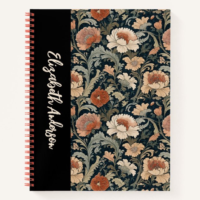 Elegant Garden Floral Black Monogram Notebook (Front)