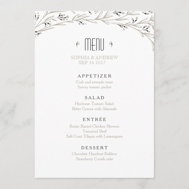 Elegant garden floral rustic wedding menu (Front)