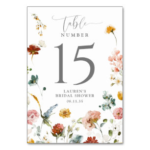 Elegant Garden Flowers Bridal Shower Table Number