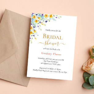 Elegant Garden Flowers Gold Bridal Shower Invitation