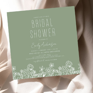 Elegant Garden Flowers Sage Green Bridal Shower Invitation