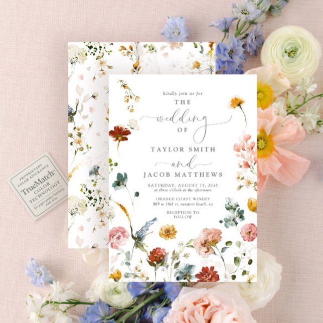 Elegant Garden Flowers Script Watercolor Wedding Invitation (Creator Uploaded)