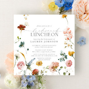 Elegant Garden Flowers Watercolor Bridal Luncheon Invitation