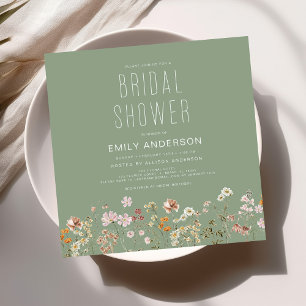 Elegant Garden Flowers Watercolor Bridal Shower Invitation