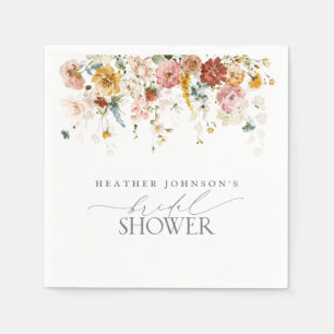 Elegant Garden Flowers Watercolor Bridal Shower Na Napkin