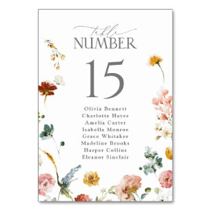 Elegant Garden Flowers Watercolor Bridal Shower Table Number