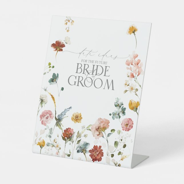 Elegant Garden Flowers Watercolor Date Ideas Pedestal Sign (Front)