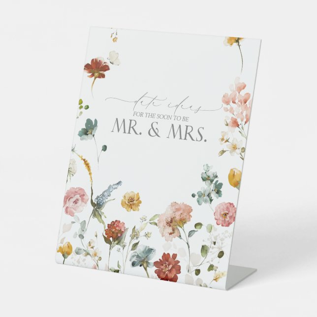 Elegant Garden Flowers Watercolor Date Ideas Pedestal Sign (Front)