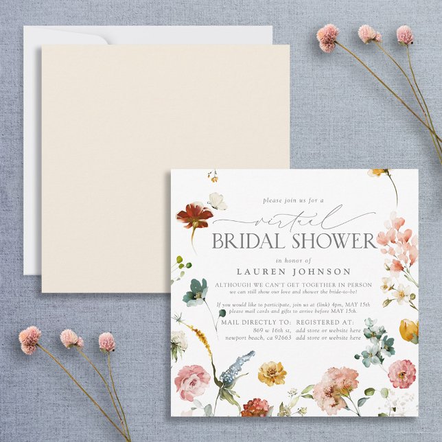 Elegant Garden Flowers Watercolor Virtual Shower Invitation (Creator Uploaded)
