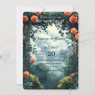 Elegant Garden Landscape Background with Floral Invitation