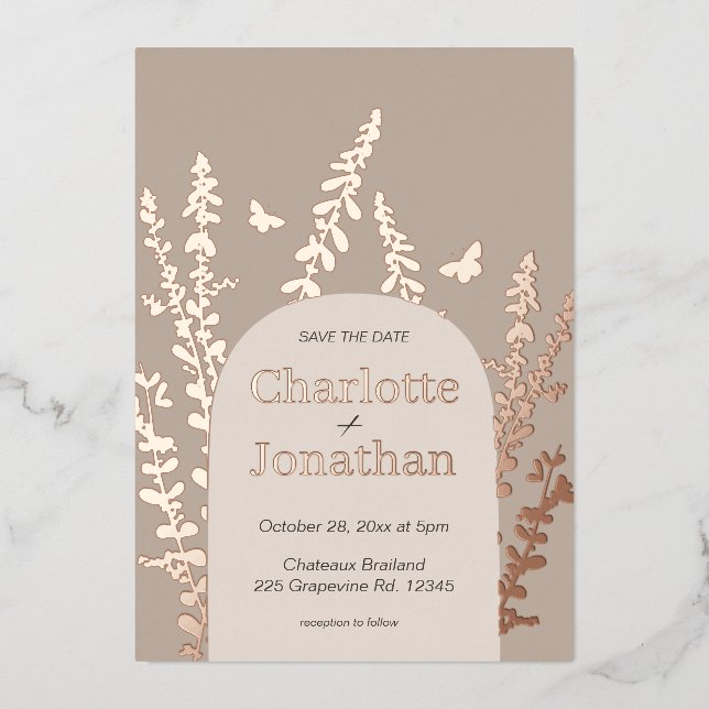 Elegant Garden Leaves and Butterflies Wedding  (Front)