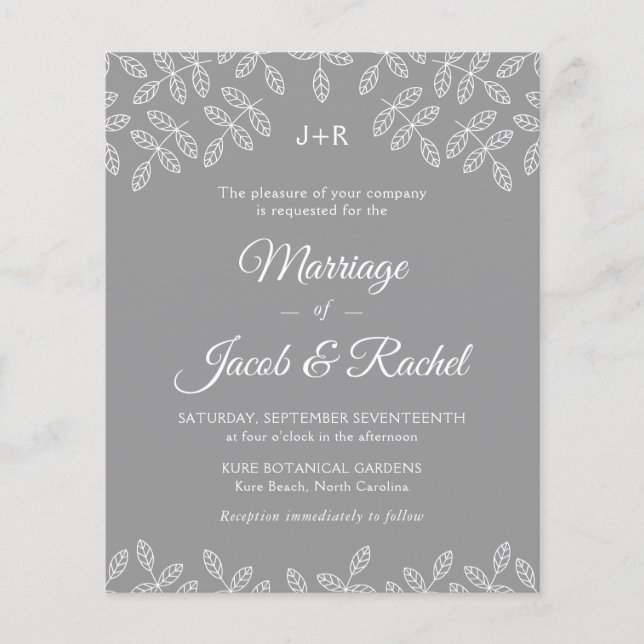 Elegant Garden Leaves Grey Wedding Invitation (Front)