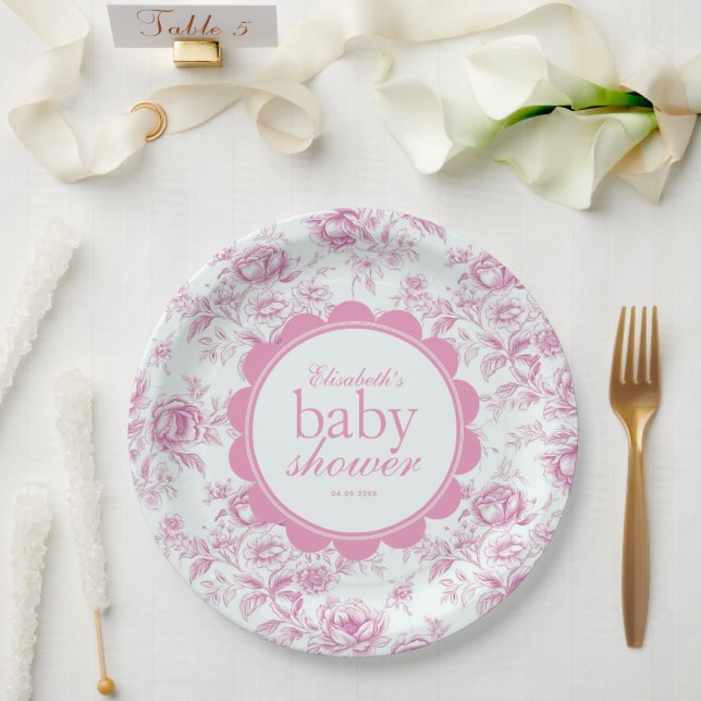 Elegant Garden Pink Chinoiserie Baby Shower Paper Plate (Wedding)