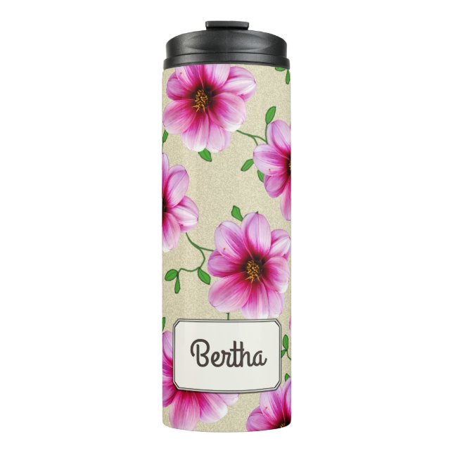 Elegant Garden Pink Flower Botanical any Name Thermal Tumbler (Front)
