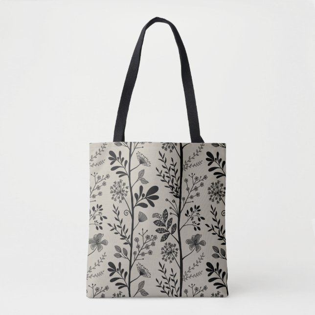 Elegant Garden Reverie Black Floral Silhouette Tote Bag (Front)