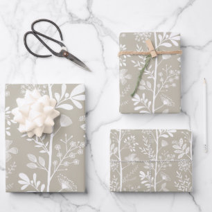 Elegant Garden Reverie Neutral Botanical Wrapping Paper Sheet