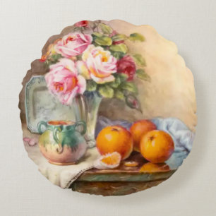 Elegant Garden Roses and Mandarin Oranges Pillow