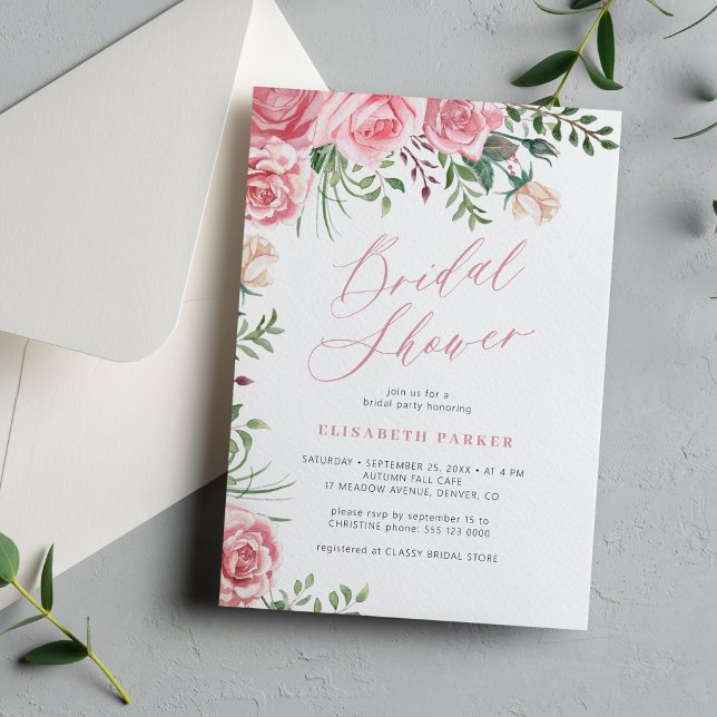 Elegant garden roses watercolor bridal shower invitation (Creator Uploaded)