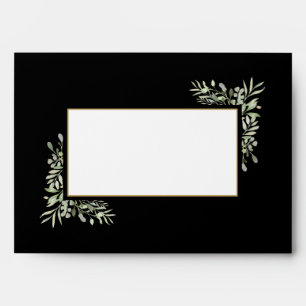 Elegant Garden Watercolour Greenery Black Wedding Envelope