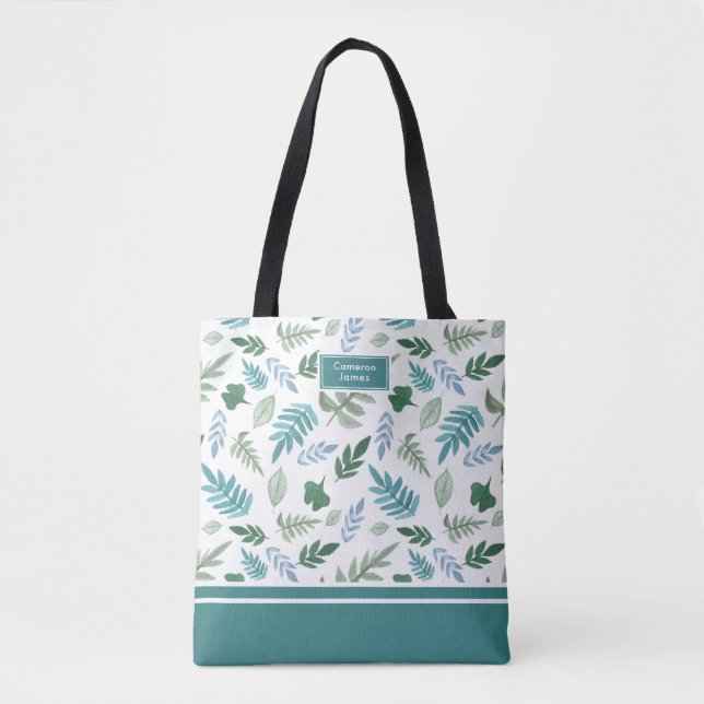 Elegant Garden Whimsy Greenery Monogram Tote Bag (Front)
