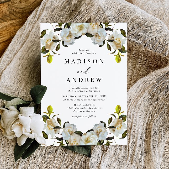 Elegant Gardenia Floral Wedding Invitation (Creator Uploaded)