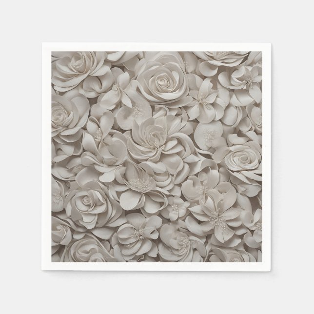 Elegant Gardenia White Floral Pattern Napkin (Front)