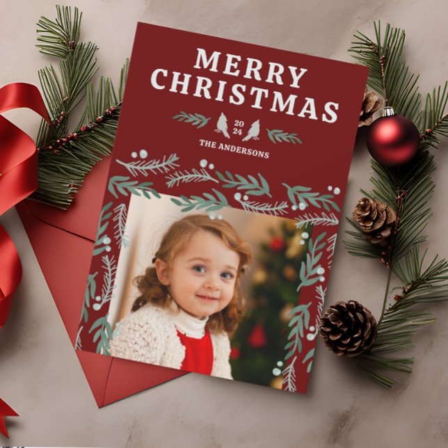 Elegant Garland Border Cardinal Christmas Holiday Card (Creator Uploaded)