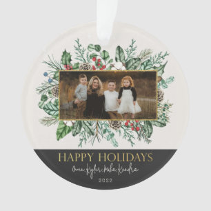 Elegant Garland Family Photo Christmas Ornament