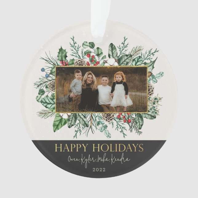 Elegant Garland Family Photo Christmas Ornament (Front)