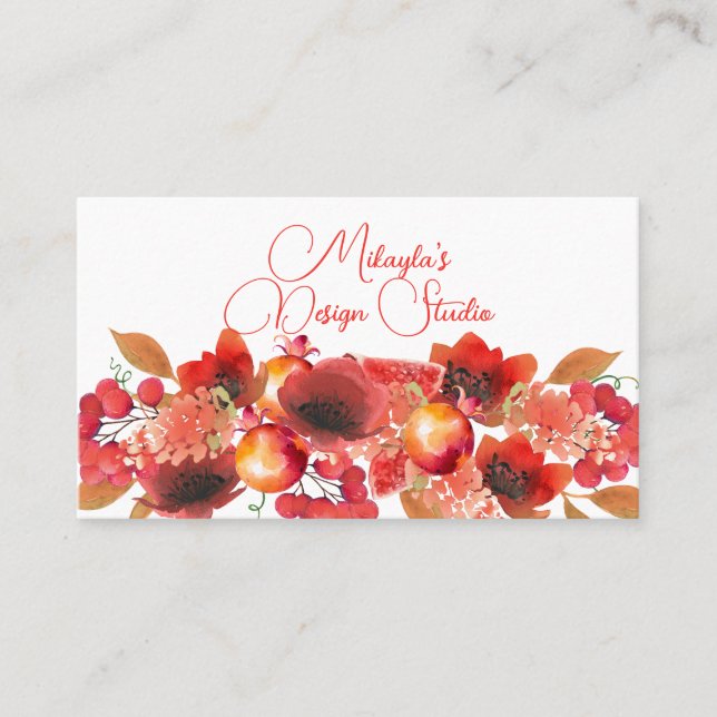 Elegant Garland of Fruits and Flowers Business Card (Front)