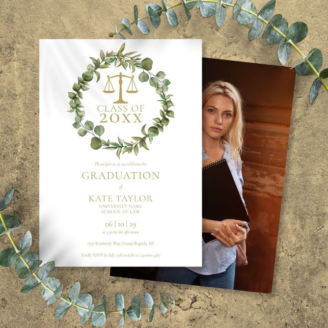 Elegant Garland Photo Law School Graduation Party Invitation (Elegant Garland Photo Law School Graduation Party Invitation)