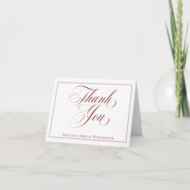 Elegant Garnet Red and White Wedding Thank You Card (Front)