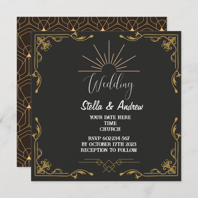 Elegant Gastby Style Art Deco Wedding Invitation (Front/Back)