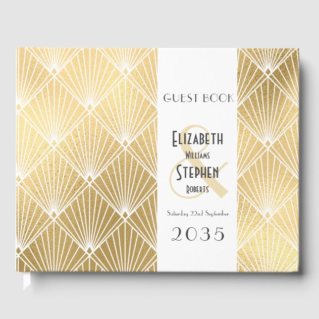 Elegant Gatsby Art Deco 1920's Gold Wedding  Guest Book (Front)