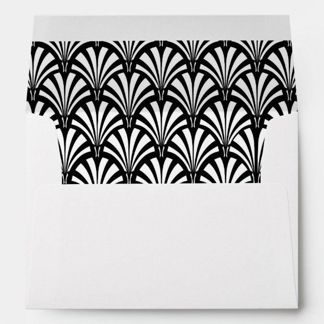 Elegant Gatsby Art Deco Black and White Wedding Envelope (Back (Bottom))
