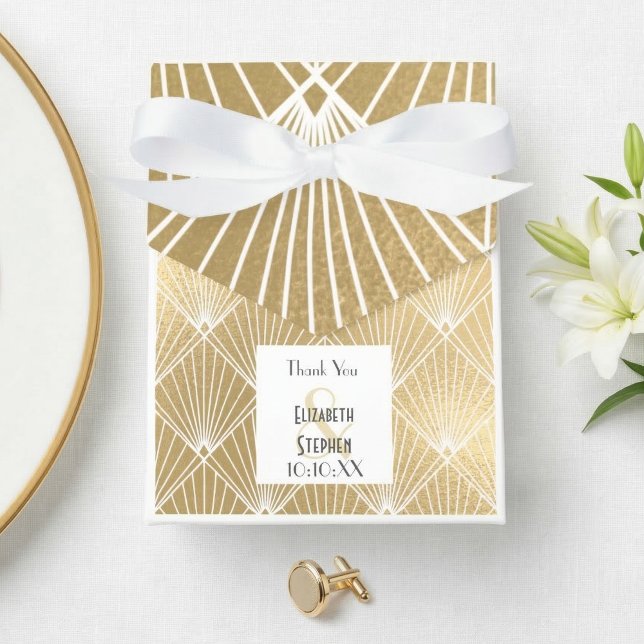 Elegant Gatsby Art Deco White & Gold Wedding  Favour Box (Creator Uploaded)
