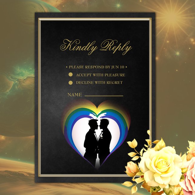 Elegant gay silhouettes RSVP card (Gay Wedding)