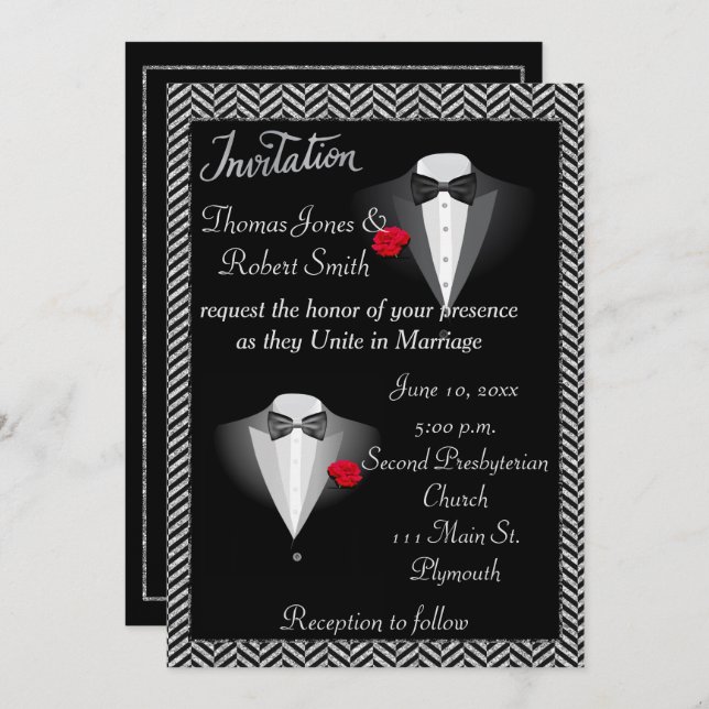 Elegant Gay Tuxedo Wedding Invitation (Front/Back)