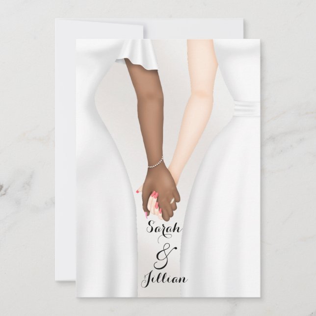 Elegant Gay Wedding Bride Holding Hands Ethnic Invitation (Front)