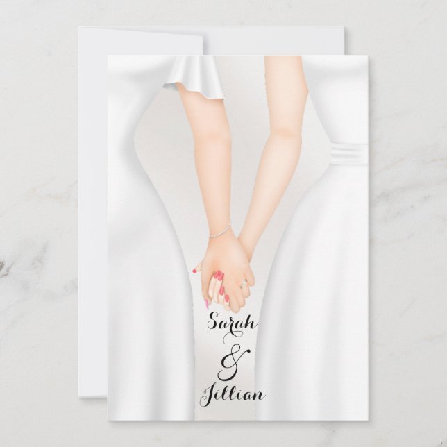 Elegant Gay Wedding Bride Holding Hands Invitation (Front)