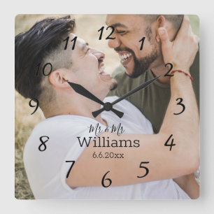 elegant gay wedding photo square wall clock