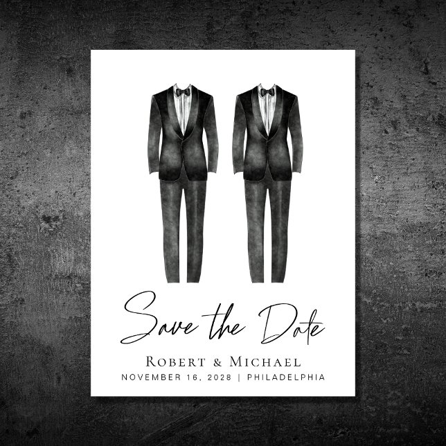 Elegant Gay Wedding Tuxedo Watercolor Announcement Postcard (Creator Uploaded)